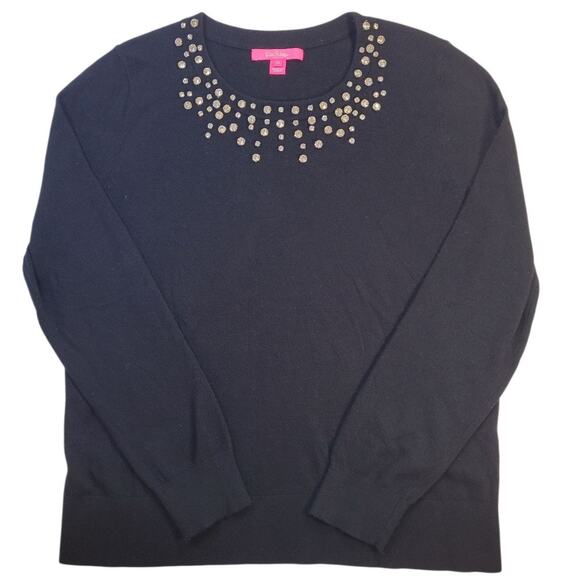 Lilly Pulitzer Odetta Sweater XL Black Sparkly Collar Wool Cashmere EUC - Picture 4 of 11